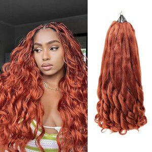 NEW 22" 8 Pack French Curl Braiding Pre-stretched Ginger Wavy Crochet Extensions